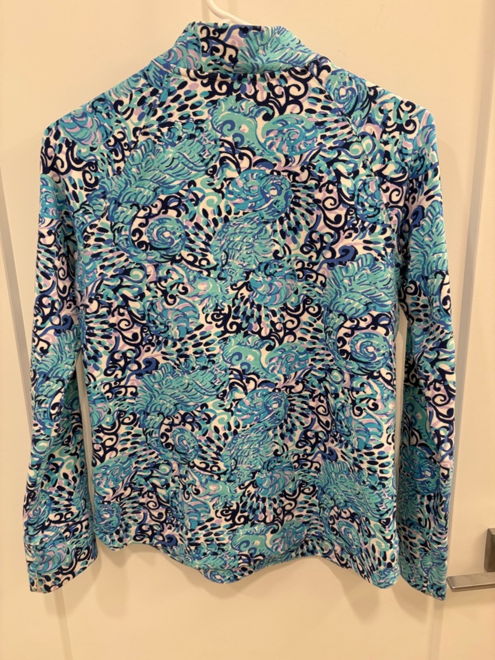 Lilly Pulitzer Janie Popover Light Aqua Spritz Seahorse Half Zip Sweatshirt XS - Picture 7 of 15